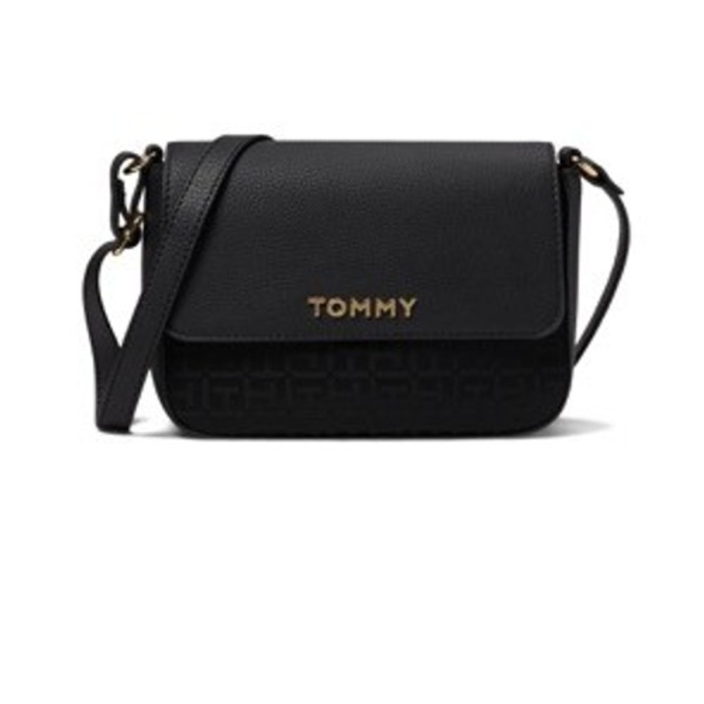 Tommy Hilfiger Crossbody Bag Womens Small Monogram Pebbled Black Excellent
